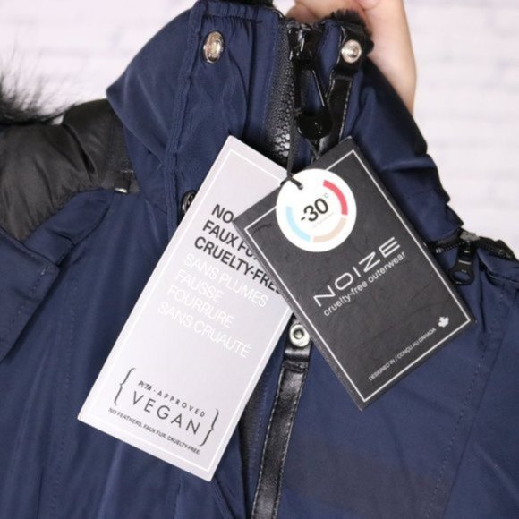 NWT Noize navy blue long parka faux fur trim R2 - Picture 9 of 10